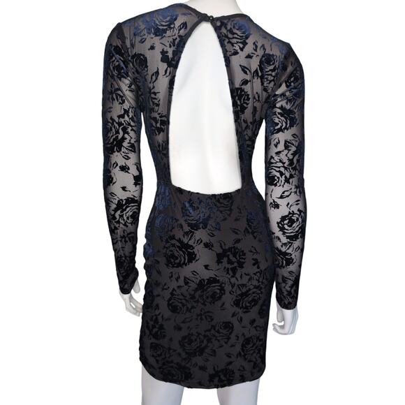 VTG Y2K Burnout Velvet Floral Open Back Bodycon Mini Dress Medium Whimsigoth - Picture 2 of 5